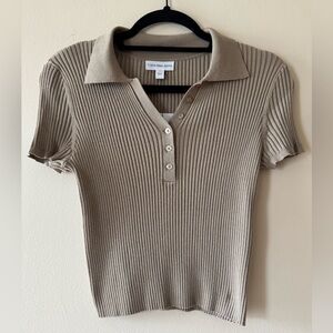 Calvin Klein Women's Tan Ribbed Polo Top